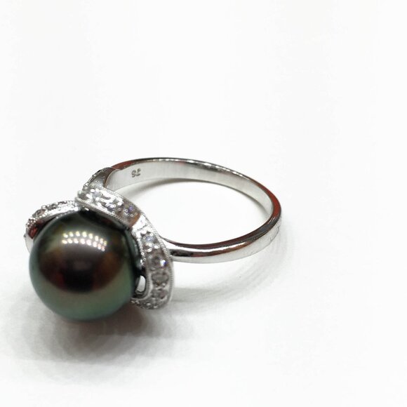 💎BRAND NEW 18K White Gold Tahitian Pearl & Diamond Ring - Never Worn!💎 - Picture 1 of 14